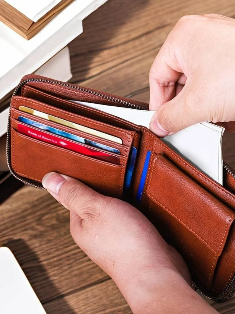 Genuine Leather Zipper Wallet Large Capacity Men's Bifold
